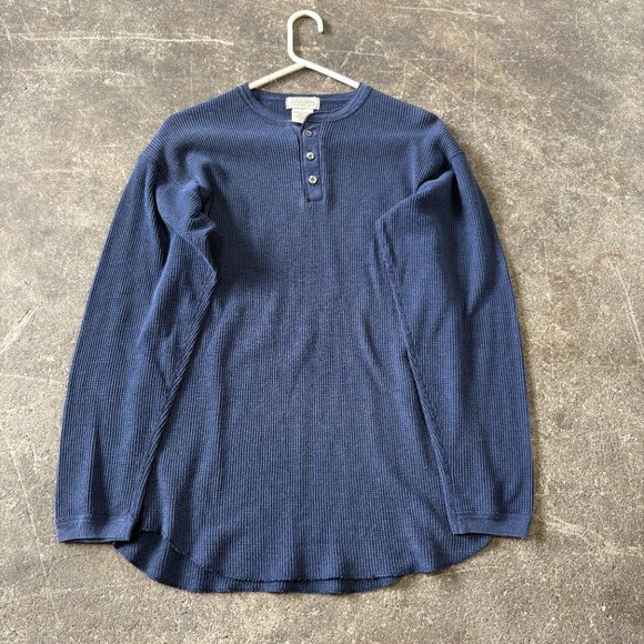 Vintage St. John's Bay Thermal Henley Shirt Mens S USA Blue Waffle Ribbed 90s - Picture 1 of 8